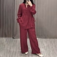 thumbnail image 2 of NMMUED Linen 2 Piece Set for Women Linen Blend 2 Piece Set Women Button Front Tunic Top Wide Leg Pants with Pockets Everyday Casual Travel Outfits for Women Wine XXL, 2 of 4