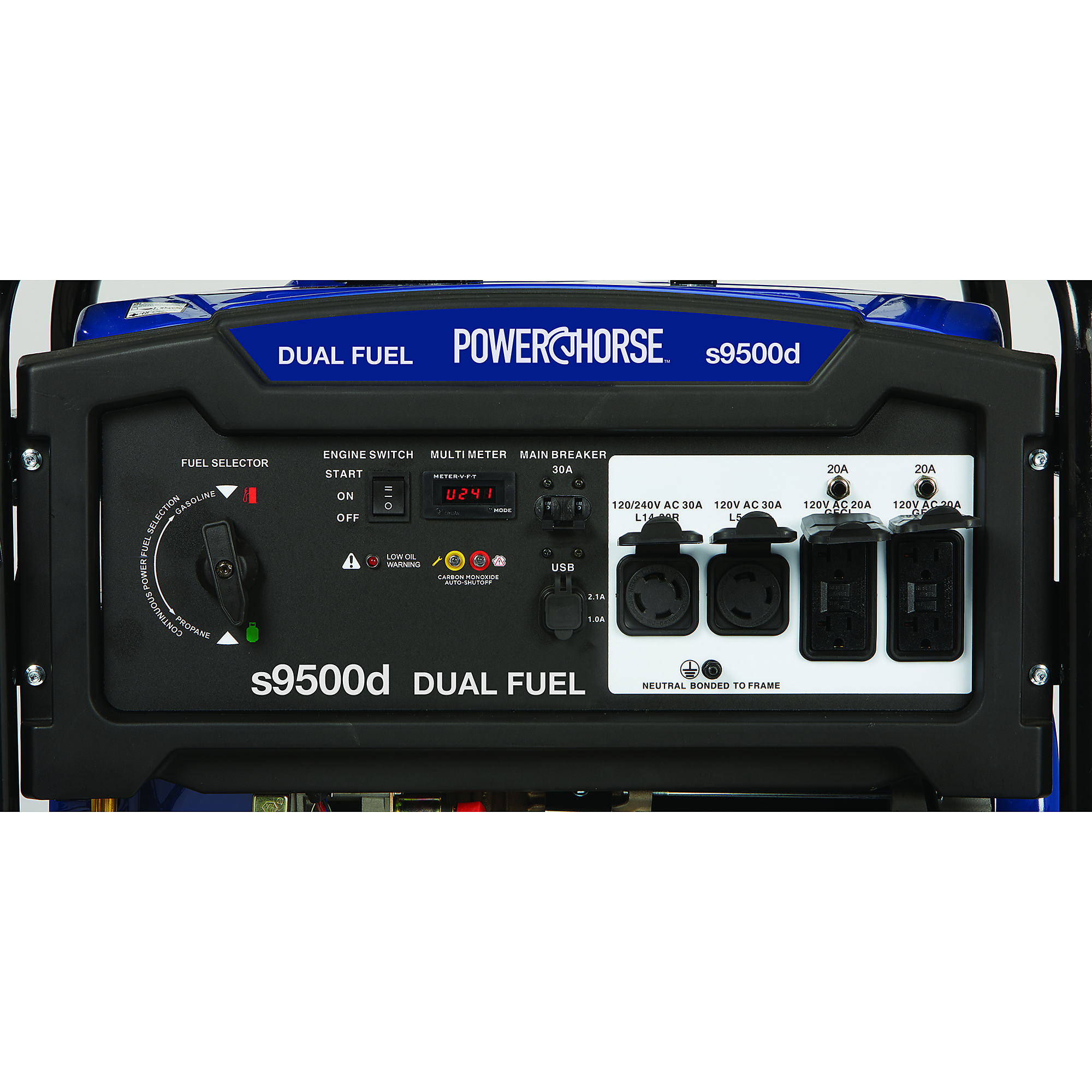 Powerhorse Portable Generator, 9500 Surge Watts, 7500 Rated Watts, 120/240V, Dual Fuel, Electric Start, CO Shutdown
