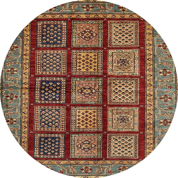 Ahgly Company Machine Washable Indoor Round Abstract Saffron Red Area Rugs, 7' Round