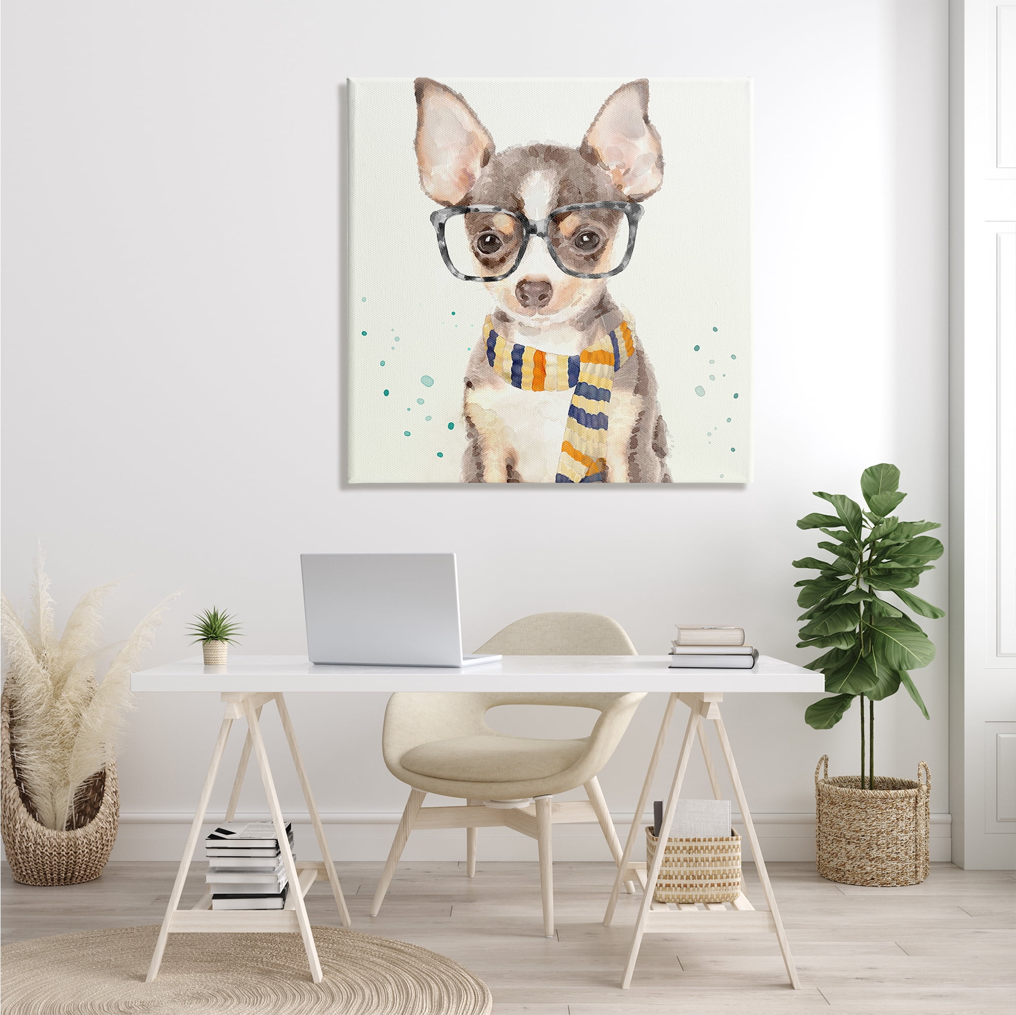 Stupell Industries Hipster Chihuahua Puppy With Glasses And Scarf Watercolor, 36 x 36,Design by Main Line Studio