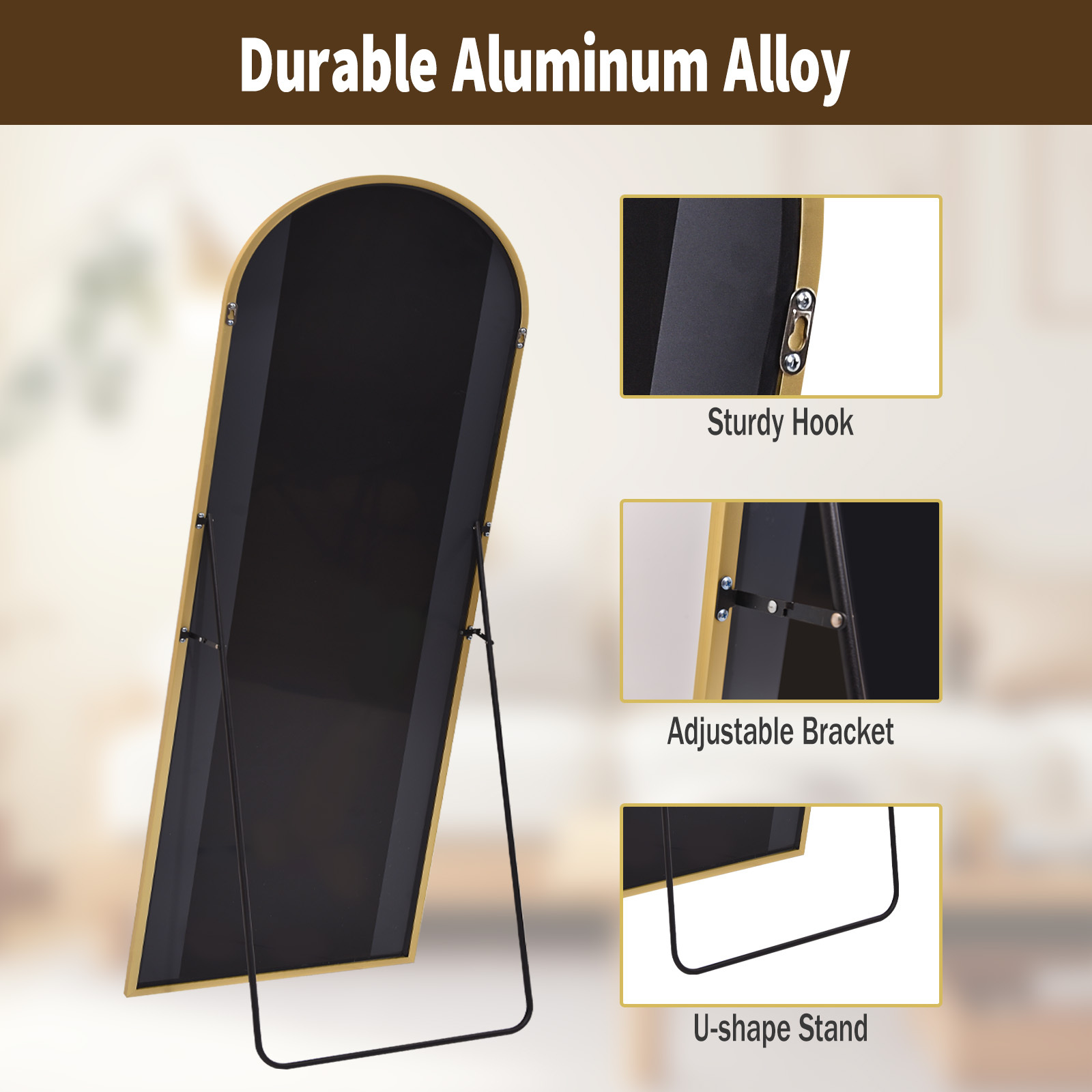 Anyrose 57.5"x 19" Arched Full Length Floor Mirror Wall-Mounted Mirror with Metal Frame, Gold