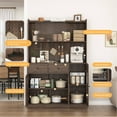thumbnail image 3 of HIUU 71''Tall Freestanding Tall Pantry Cabinet with Drawers, Cabinet with Microwave Stand and Charge Station for Living Room,Kitchen (Walnut), 3 of 10