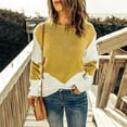 thumbnail image 2 of Women Knitted Top Crewneck Dropped Shoulder Sleeves Color Splicing Casual Knit Pullover Sweater for Spring Autumn Winter Ginger Yellow XXL, 2 of 5