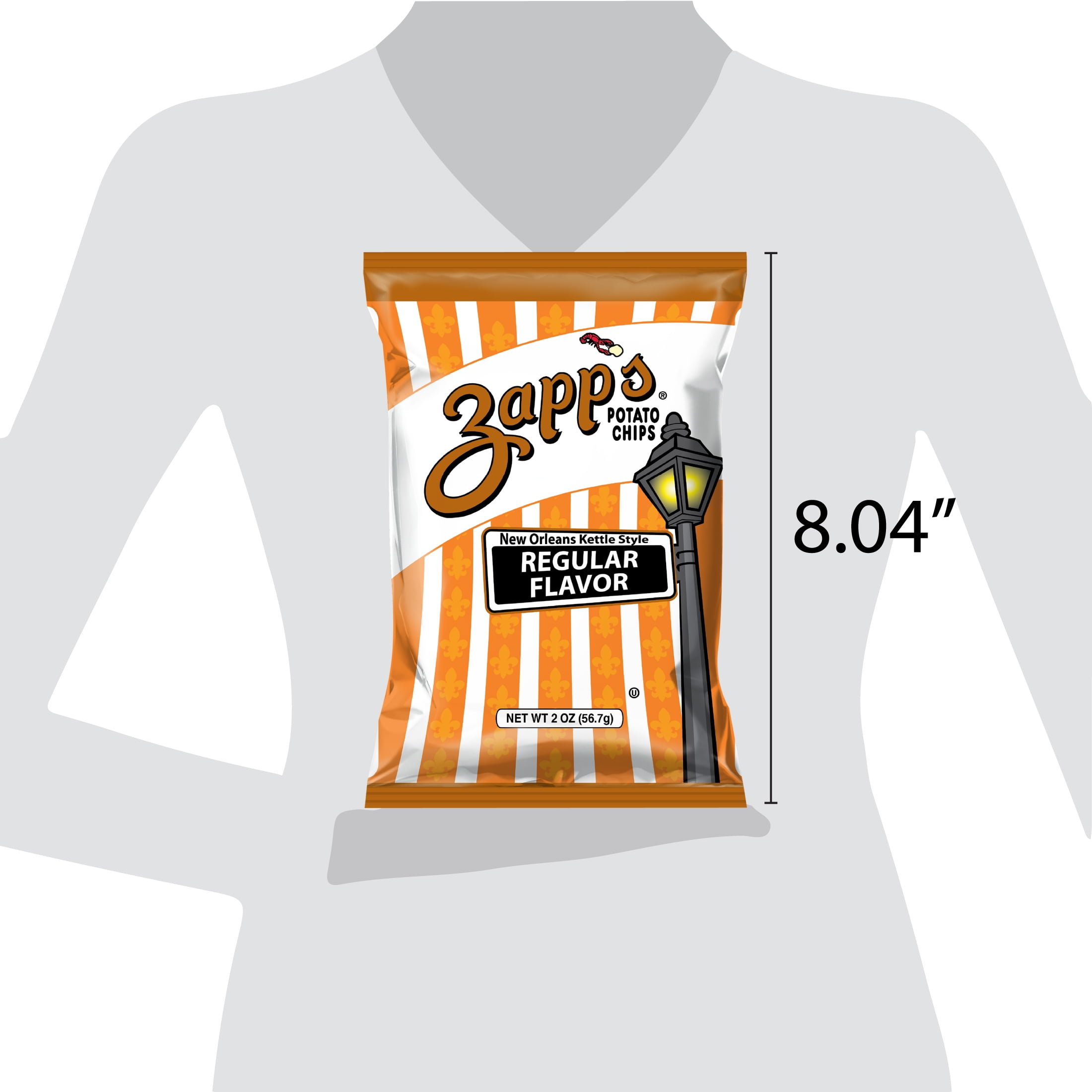 Zapp's Regular Flavor New Orleans Kettle Style Potato Chips, Gluten-Free, 2 oz, 25 Count