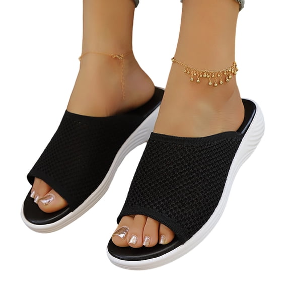CHUMUD Women's Breathable Mesh Slide Sandals - Round Open-Toe Platform Flats, Lightweight Comfort Wide Fit Casual Summer Beach Shoes