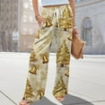 thumbnail image 2 of Ladies' Christmas Printed Wide Leg Pants - Loose Casual Elastic Waist Drawstring With Pockets, Khaki Size XL, 2 of 7