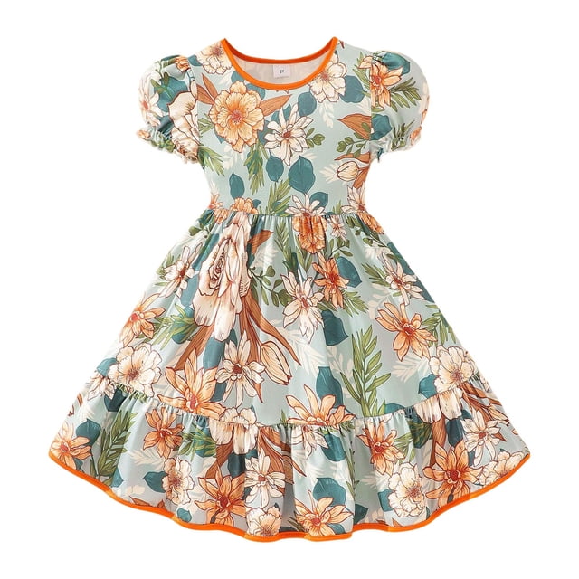 Kcodviy Robe Rétro à Manches Courtes pour Tout-Petites Filles pour Tout-Petits Imprimés Robe Danse Fête Tunique Arc-en-Ciel Robes Filles Vêtements