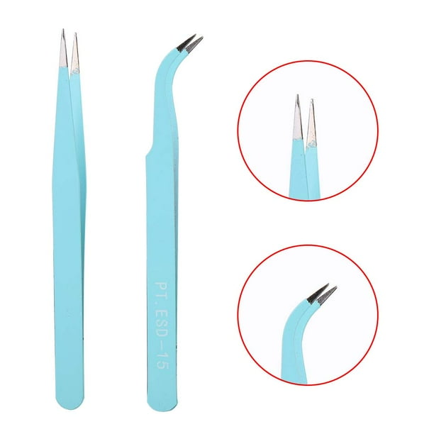 Pinzas rectas, 2 piezas de acero inoxidable, pinzas para decoración de uñas, pinzas antiestáticas, confiabilidad excepcional
