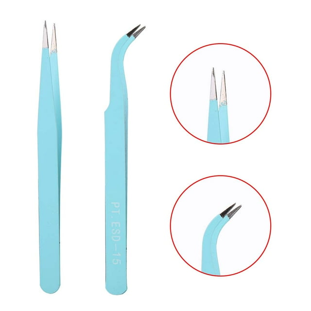 Pinzas rectas, 2 piezas de acero inoxidable, pinzas para decoración de uñas, pinzas antiestáticas, confiabilidad excepcional