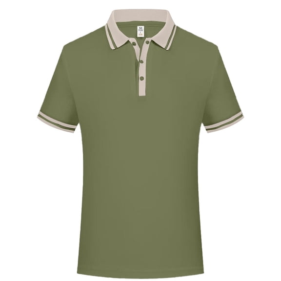 WAYUTE Men Polo Shirts Short Sleeve Button Down Patchwork Color Knit Classic Fit Top for Work Business Daily Wear Casual Outdoor