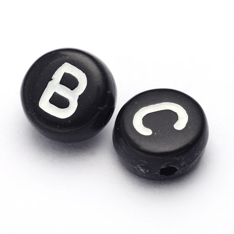 Opaque Acrylic Beads Horizontal Hole Alphabet style Flat Round Letter 7x4mm Hole: 1.5mm 3700pcs/500g