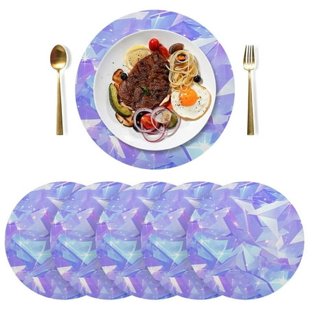 

joogoo Shiny Geometric Shape Print Round Plate Mats for Dining Table Placemat Set of 6 Holiday Decoration