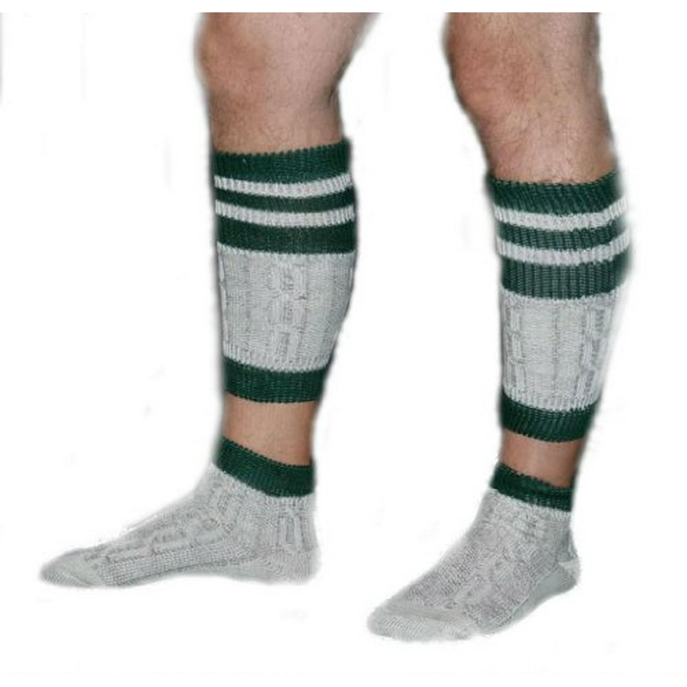 2 Piece Long Embroidered German Lederhosen Socks Cream / Green