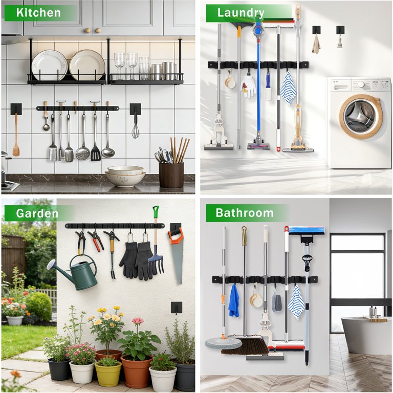 Garitin Wall Mount Mop and Broom Holder, 5 Racks 4 Hooks photo 7