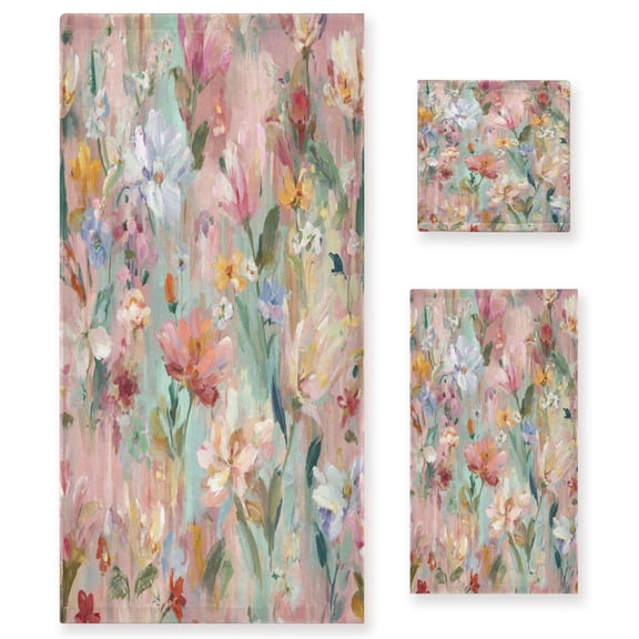 3 Piece Bath Towels Set Bath Towel, Hand Towel and Face Towel for Bathroom, Gym, Hotel Abstract Pink Floral Pattern