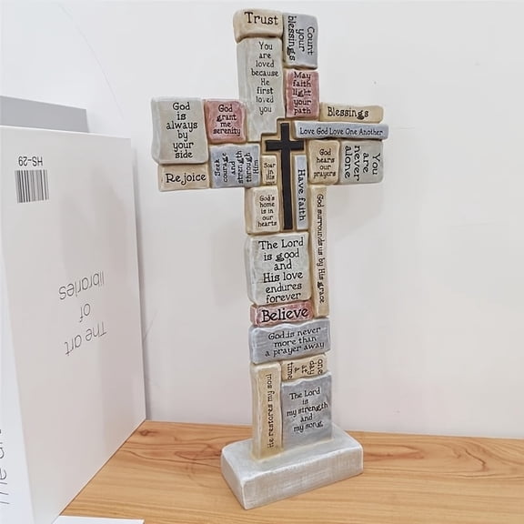 Cross Decor Resin Prayer Sculpture, 13.78x7.87x3.54 Inch, Christian Home Decor, Religious Gifts, Faith Based Gifts, Catholic Gifts, Christmas Cross, Spiritual Decor, Home Indoor Religious Scenes