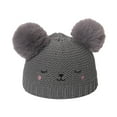 thumbnail image 2 of Oiyii Toddler Girls Bear‑Embroidery Double‑Pom Beanie Solid Winter Kids Headwear Party Cap, Grey, 2 of 5