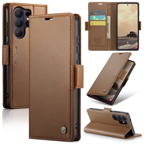 CaseMe Funda de Cuero para Samsung Galaxy S26 Ultra 5G con Bloqueo RFID, para Samsung Galaxy S26 Ultra 5G Funda para Mujer y Hombre, Tarjetero con Cierre Magnético, Funda Tipo Folio, Marrón