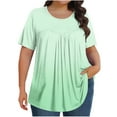 thumbnail image 2 of Yotami Women's Loose Fit Tops Pleated Plus Size Shirts Gradient Summer Short Sleeve Round Neck Soft T-Shirt for Everyday, Green, 2 of 4