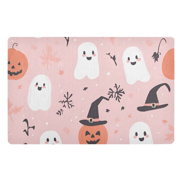 Yayeee Doormat for Inside 20"x32" Absorbent Low-Profile Washable Non-Slip Rubber Backed Entryway Rug, Pink Halloween Ghosts