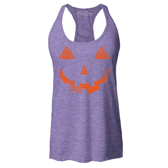 Shop4Ever Women's Jack O'Lantern Costume Pumpkin Face Halloween Racerback Tank Top XX-Large Purple