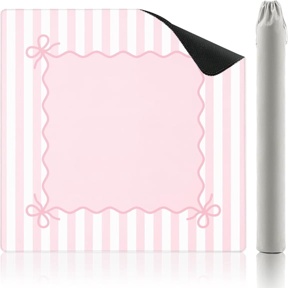 Light Pink Mahjong Mat 32.5"x32.5" with Carry Bag - Non-Slip Noise Reduction Gaming Mat Rubber Table Cover for Poker, Board Games & Dominoes