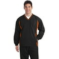 thumbnail image 1 of Discontinued  Sport-Tek ®  Tall Tipped V-Neck Raglan Wind Shirt. Tjst62 Xlt Black/ Deep Orange, 1 of 3