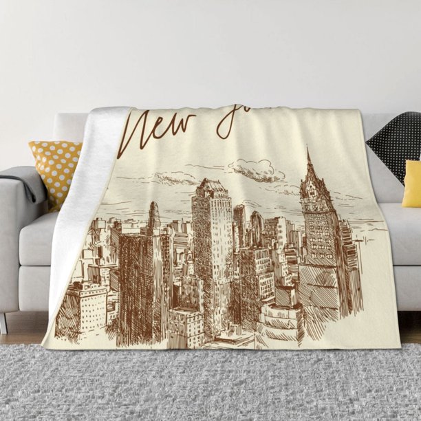 Balery New York Manta de Franela con Dibujo, Lujo Ultra Suave y Cálido, Antipelusa y Resistente a las Arrugas para Cama, Sofá, Camping -50"x40"