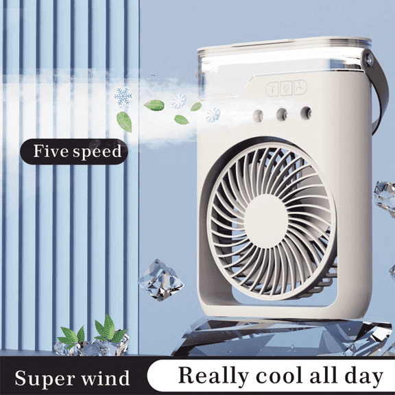 Cooling Fan with 170 ML Water Tank, 3 Spray Nozzles & Colorful lights - Portable Air Conditioner, Mini Personal Ice Fan with 5 Speeds for Room Bedroom Office Home Tent