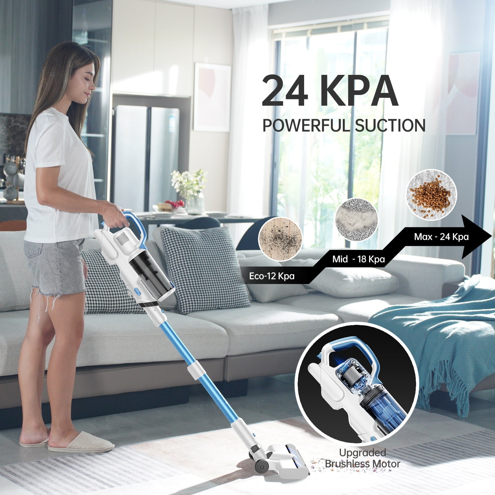 FABULETTA 6-in-1 Cordless Vacuum Cleaner, 24kpa Powerful Suction Stick Vacuum with Upgraded 250W Brushless Motor, Lightweight Vacuum Cleaner for Home Pet Hair Carpet Hard Floor, Up to 43min Runtime