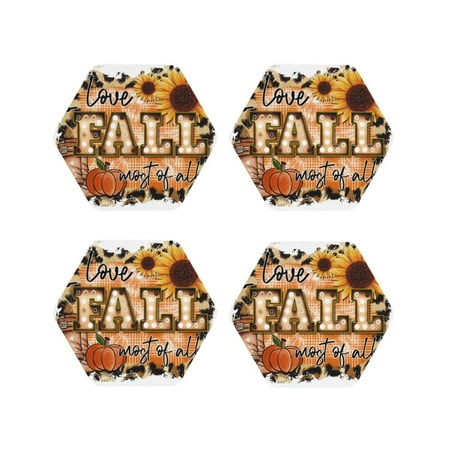 

Vsdgher I Love Fall Most Of All Leather Coasters for Drinks Durable Drink Coasters 4 Set for Tabletop Protection Luxurious Home Décor and Housewarming Gift-Hexagon