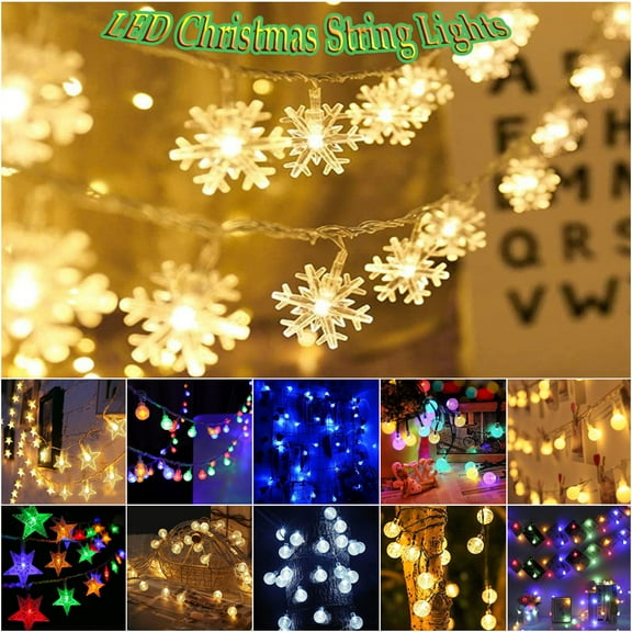 LED Christmas Lights, Snowflake/Star/Crystal Ball/Globe Ball Fairy String Lights, Battery Operated, 10ft/20ft/32.8ft Decorative Lights for Indoor Outdoor Party Xmas Decor, 1/2/3/4Pcs
