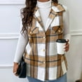 thumbnail image 3 of Plaid Vests for Women Lapel Sleeveless Jackets Button Front Checkered Shacket Lightweight Waistcoat Outerwear New Women's Vests Casual Fall Khaki XXL, 3 of 6