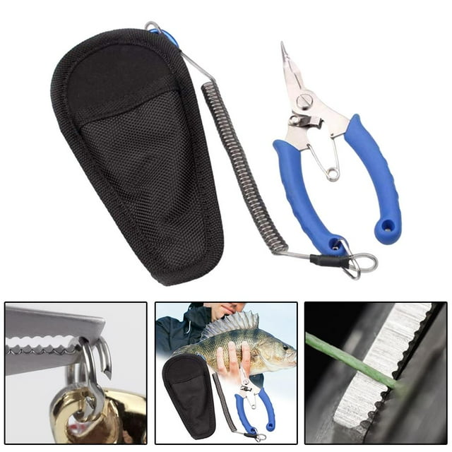 Alicates de pesca de aleación de material acero inoxidable funciones, tijeras, , herramienta para quitar anzuelos con cordón, equipo de pesca de Codo azul