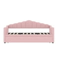 thumbnail image 6 of Harper & Bright Designs Upholstered Twin Size Daybed with Pop Up Trundle, Day Bed Frame with USB & Type-C Charging Port and 2 Side Pockets, Pink, 6 of 8