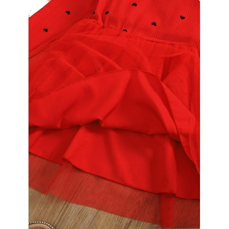 

Cute Heart Print Round Neck A Line Long Sleeve Red Toddler Girls Dresses (Girl s)