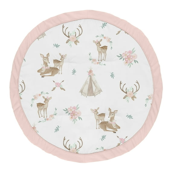 Sweet Jojo Designs Deer Floral Pink Taupe and Green Baby Play Mat