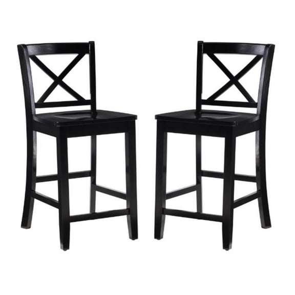 Pemberly Row 24" Wood Counter Stool in Black Finish - Set of 2