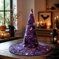 thumbnail image 3 of Witch Hat for Women, 3D Digital Print Quilted Halloween Costume Hat, Tall Pointed Cone with Wide Oversized Brim, Perfect for Party Dress Up Cosplay and Themed Events A, 3 of 3