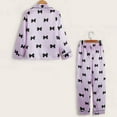 thumbnail image 4 of GYRATEDREAM Girls Satin Pajama Set, Bow Print Long Sleeve Button‑Down Sleepwear, 2‑Piece Kids PJs for 7‑14T, 4 of 8