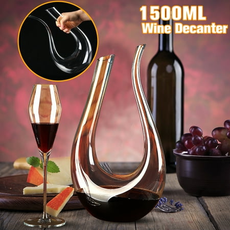 Stone Wine Glasses Wine Decanter 1500ML Luxurious Crystal Glass U-shaped Horn Pourer Container Handle Lead Free Horn Kitchen & Dining Red Wine Carafe ()