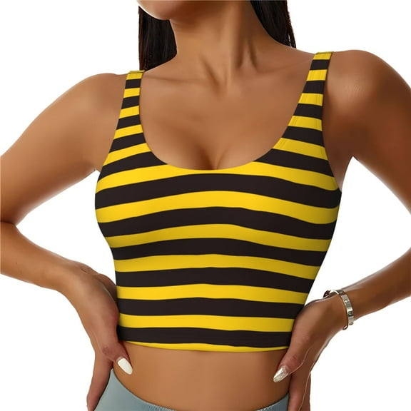 Fuzoiu Bee Stripe Print Women's Sports Vest,U-Back Sports Tank,Gym Vests,Athletic Sleeveless Shirts,Exercise Undershirts,Yoga, Gym, and Dance Wear-Small