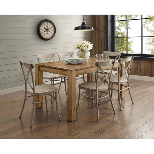 Better Homes and Gardens Bryant 7-Piece Dining Set, Vintage White Metal Chair
