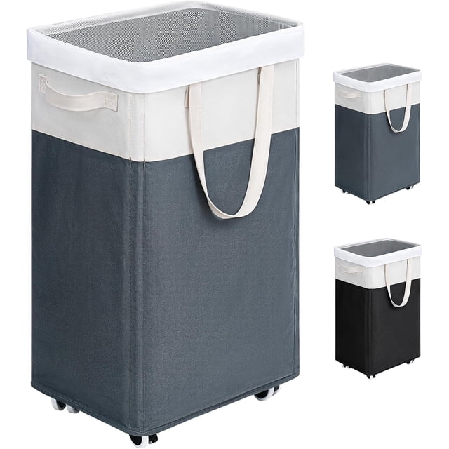 Goodpick Laundry Basket with Wheels, 75L Laundry Hamper, Dorm Room Essentials with Removable Wash Bag for Laundry Room, Rolling Laundry Basket with Handles, Grey