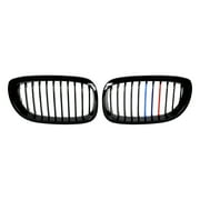 Astra Depot Glossy Black M-Color Front Kidney Grille Grill for 2003-2006 BMW E46 325Ci 330Ci Coupe Convertible LCI (1 Pair)