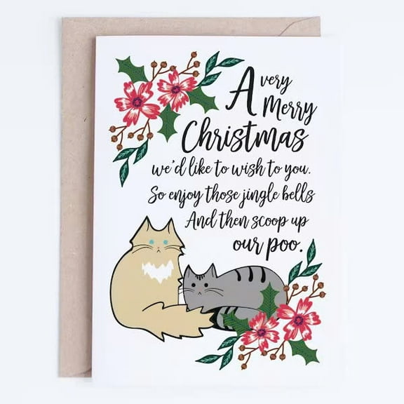 Funny Cat Christmas Card – “A Very Merry Christmas” with Adorable Cats Design – Envelope Included, Blank Inside – Perfect Holiday Greetings for Cat Lovers