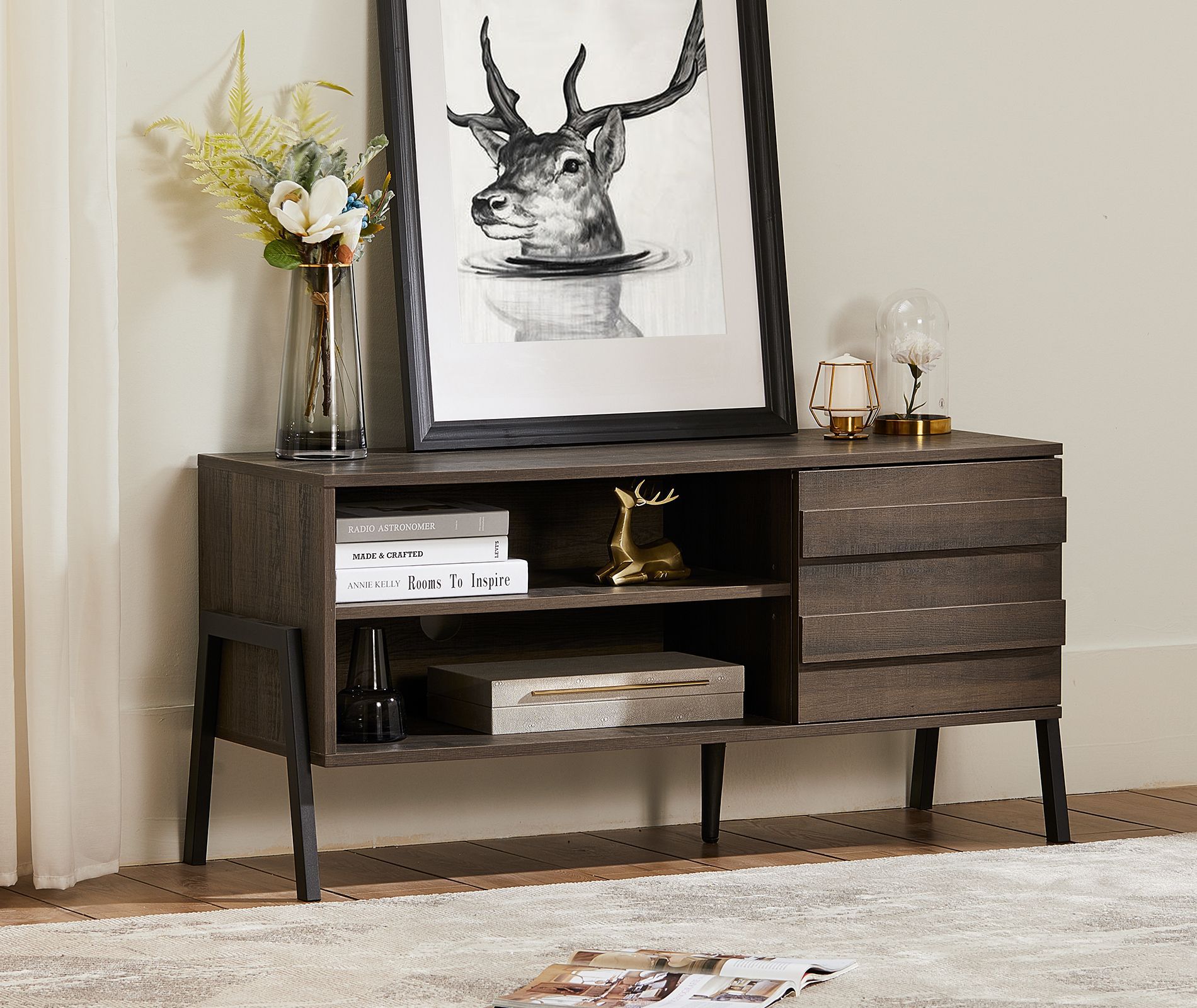 Fitueyes Mid Century Modern Tv Stands For 50 Flat Screen With Single Door Retro Entertainment Center For Living Room Wood Media Console With Storage Rustic Oak Walmart Com Walmart Com