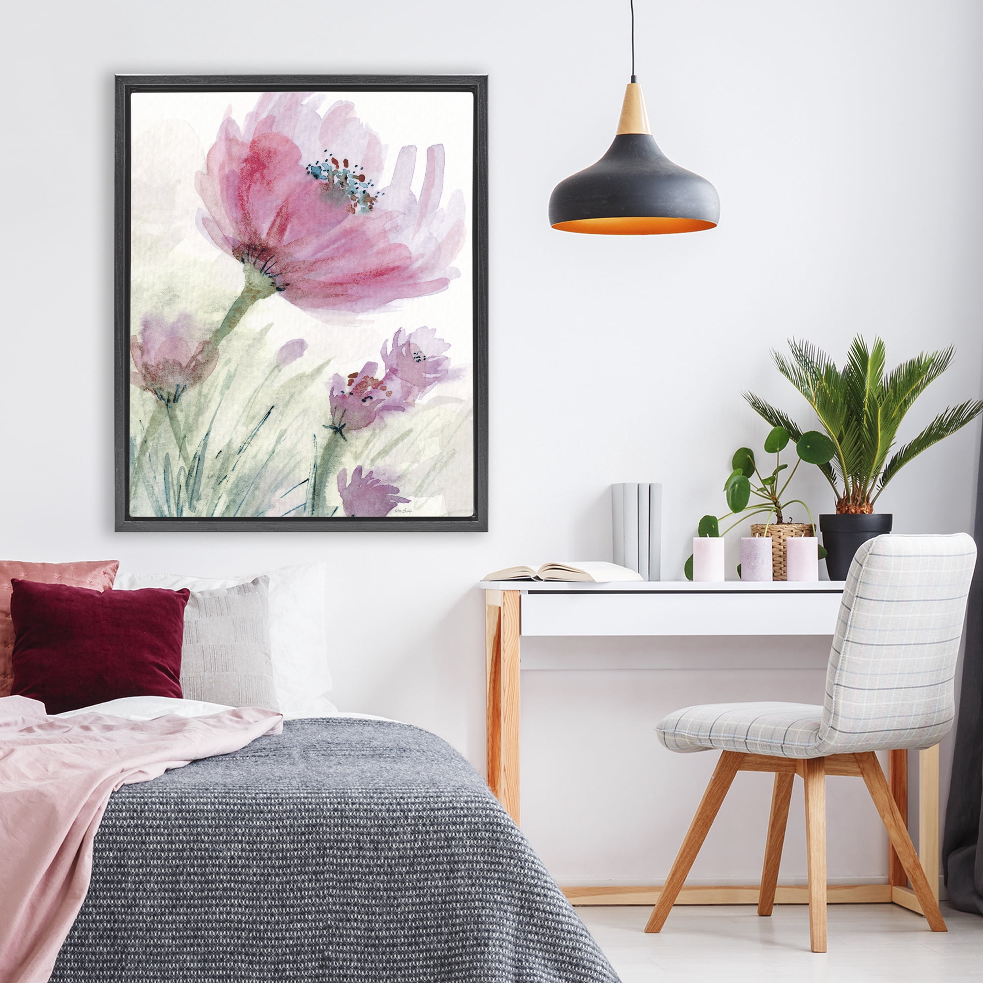 Stupell Industries Pink Flower & Speckled Stamen Black Framed Floater Canvas Wall Art, design by Patti Bishop