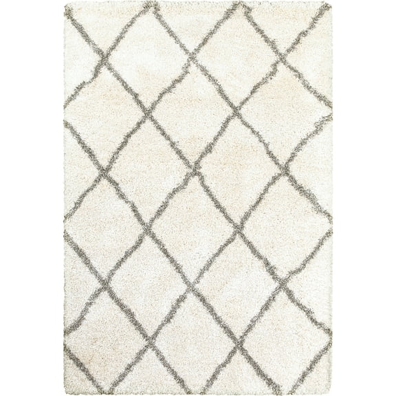 Moretti Reserve Shag Area Rug 090W9 Ivory Diamonds Diagonals 9' 10" x 12' 10" Rectangle