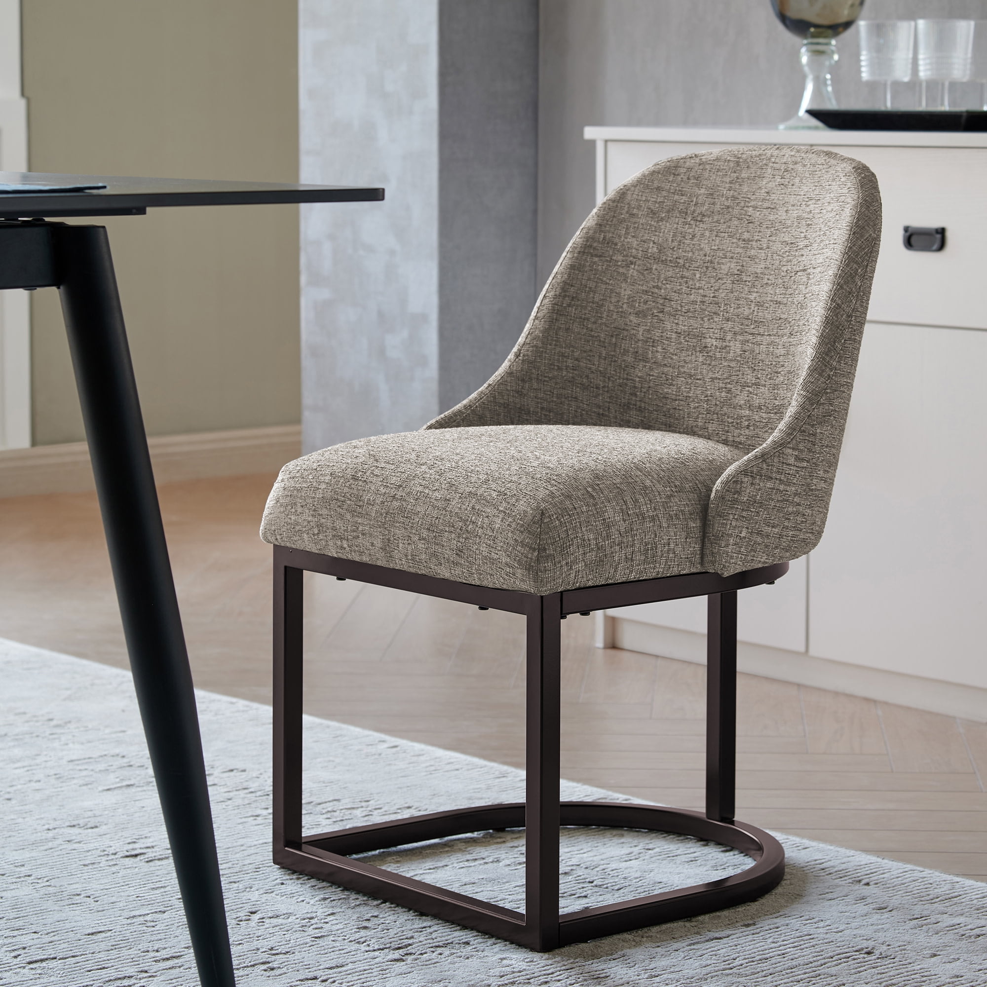 Upholstered Barrelback Dining Chair with Brown Metal Base, Set of 2
